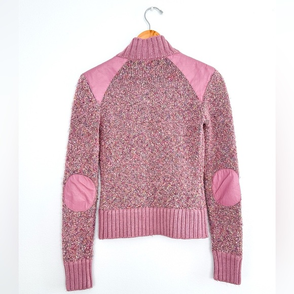 Vintage Y2K Bebe Pink Knit and Leather Zip Front Jacket - Picture 3 of 10